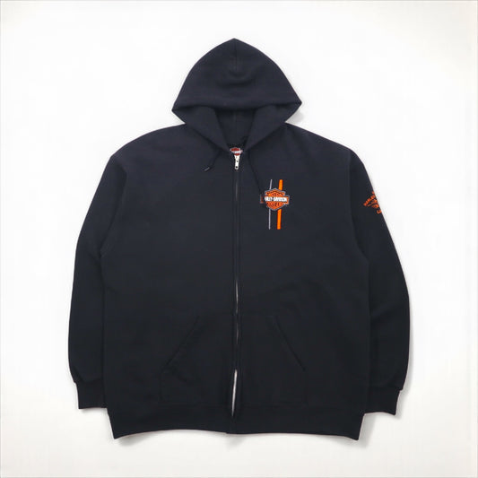 HARLEY DAVIDSON ジップパーカー XL ブラック コットン ワンポイントロゴ 刺繍
