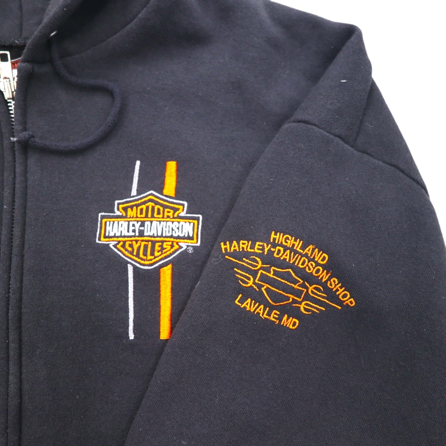 HARLEY DAVIDSON ジップパーカー XL ブラック コットン ワンポイントロゴ 刺繍