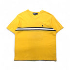Polo by Ralph Lauren 90年代 ラインデザイン Vネック 鹿の子 Tシャツ L イエロー コットン スモールポニー刺繍