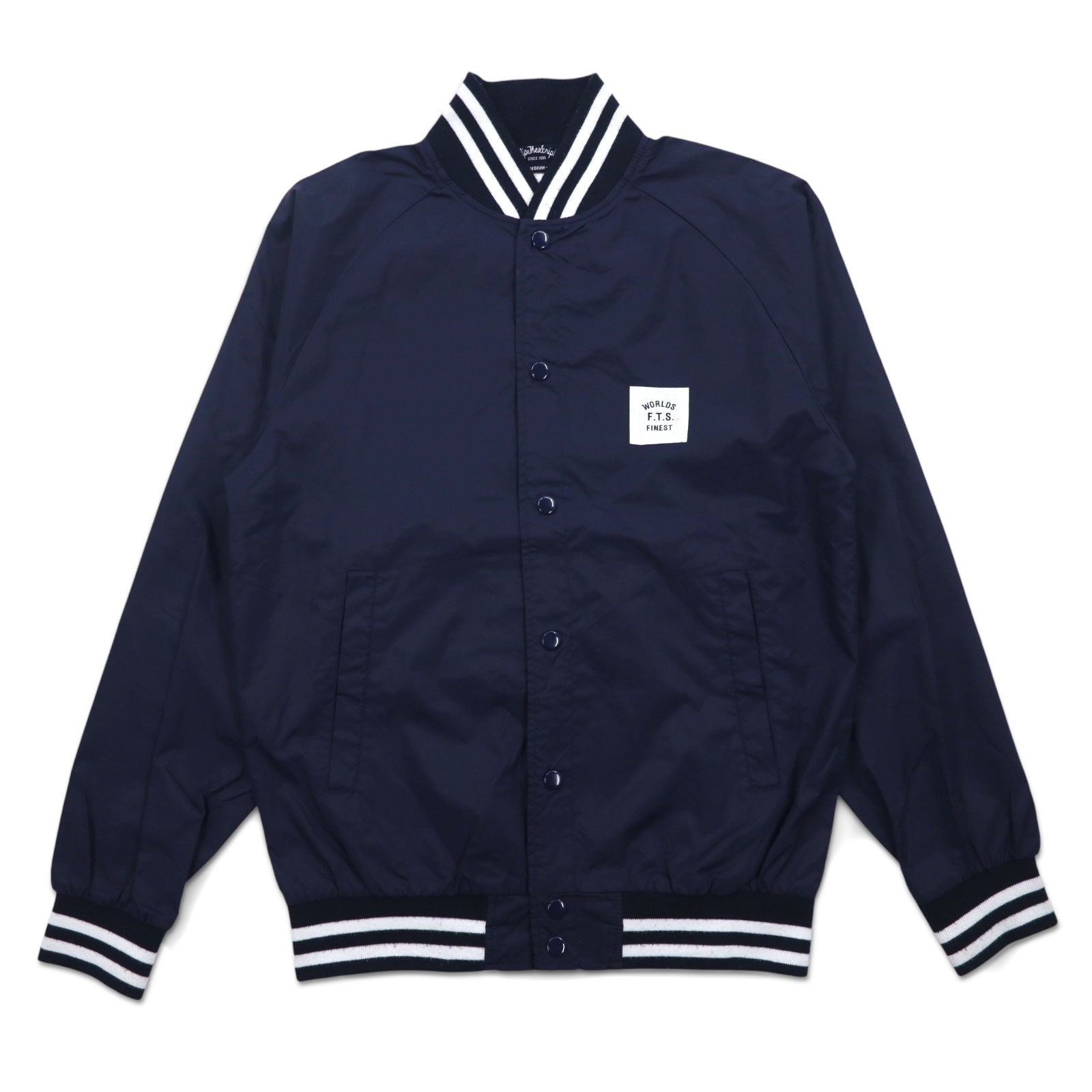 Flip The Script Libre Line Varsity Jacket M Navy Nylon Back Logo Print