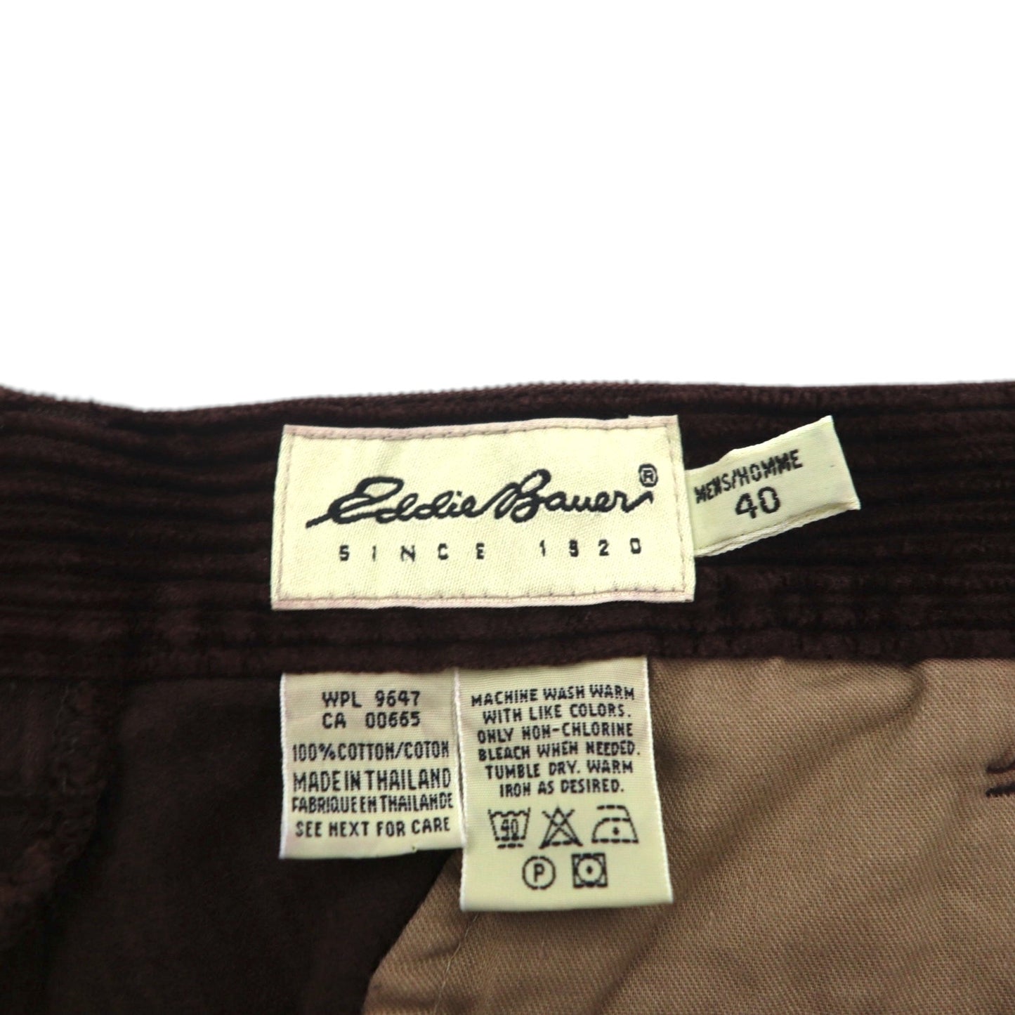 Eddie Bauer 90s Two-Puck Wide Corduroy Pants, Size XL, Brown, Thick Rib, Double Cuffs