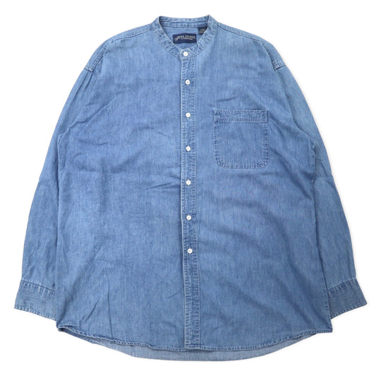 FINE ISLAND 90年代 スタンドカラー デニムシャツ L ブルー コットン ビッグサイズ