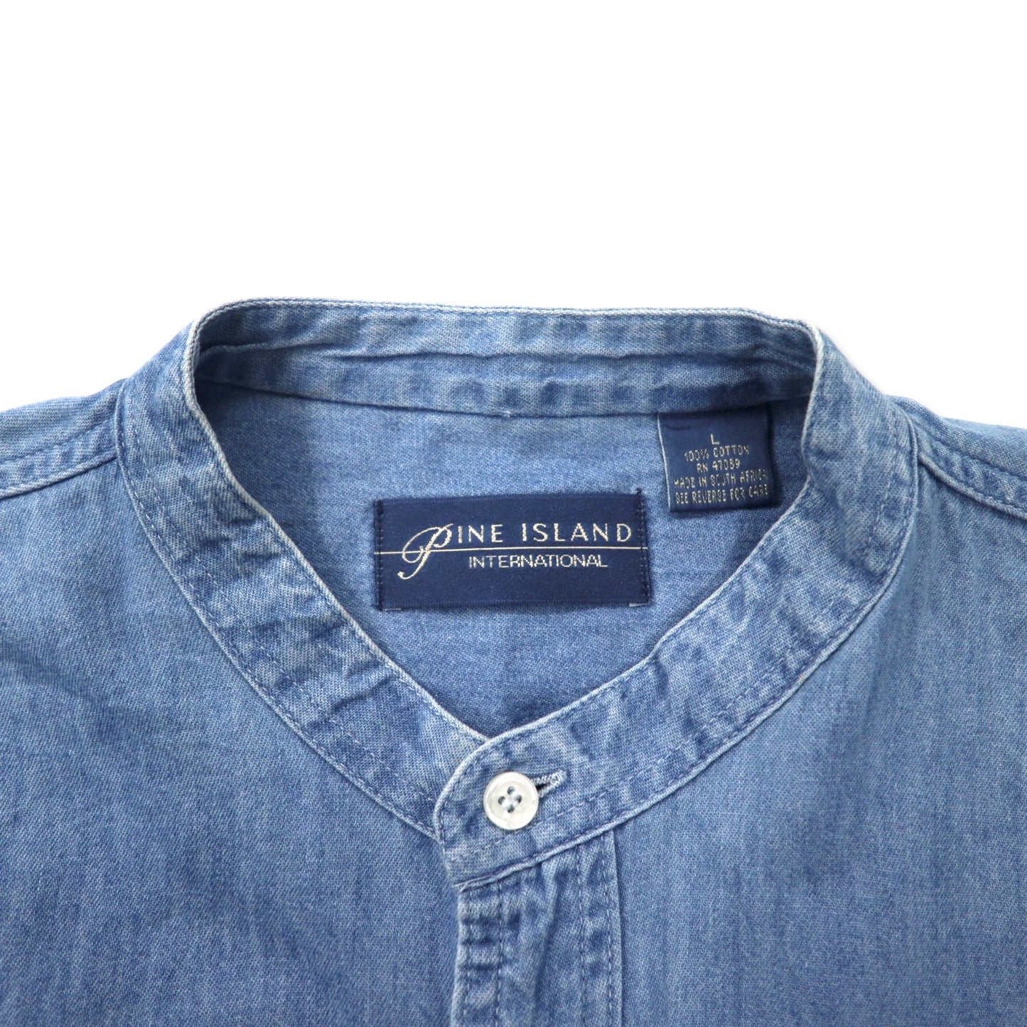 FINE ISLAND 90年代 スタンドカラー デニムシャツ L ブルー コットン ビッグサイズ