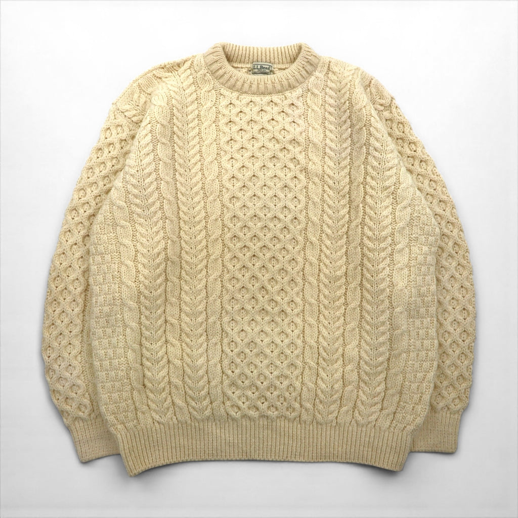 L.L.Bean 90年代 フィッシャーマン アラン ニット セーター XL 生成り ウール アイルランド製