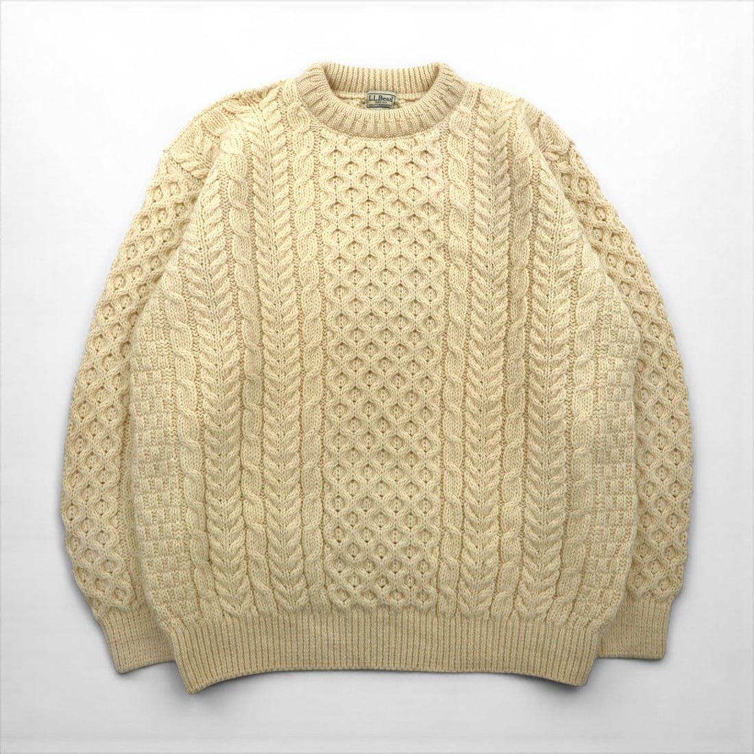 L.L.Bean 90年代 フィッシャーマン アラン ニット セーター XL 生成り ウール アイルランド製