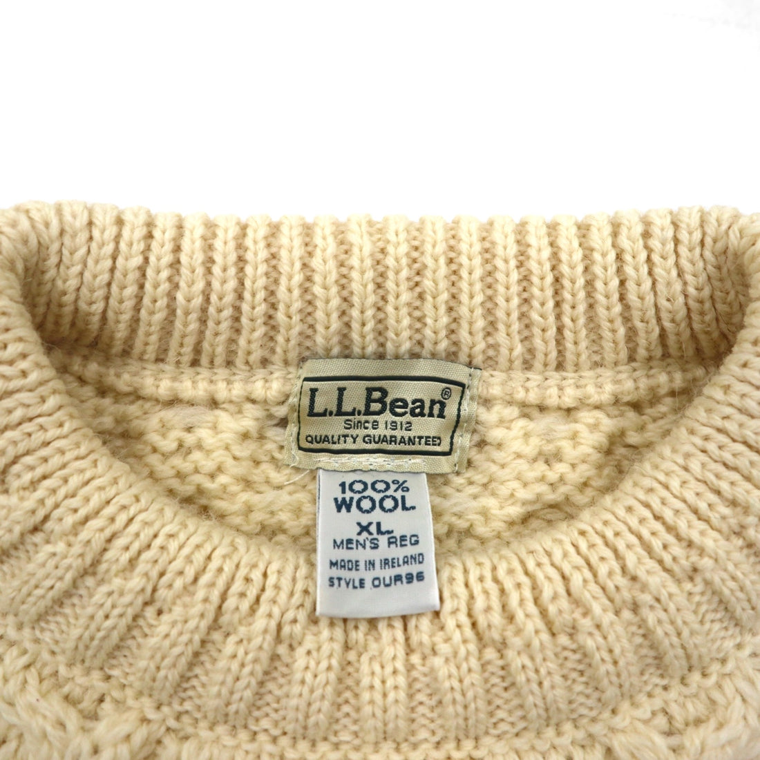 L.L.Bean 90年代 フィッシャーマン アラン ニット セーター XL 生成り ウール アイルランド製