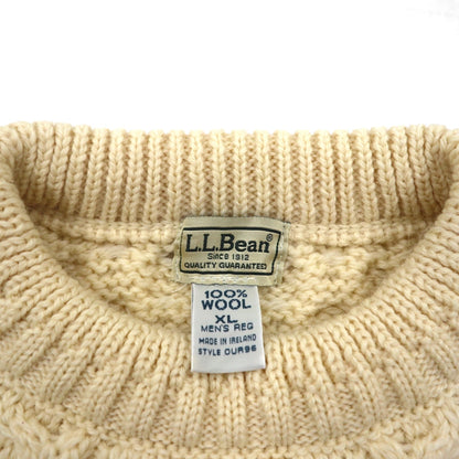 LLBean 90s Fisherman Aran Knit Sweater, Size XL, Off-White Wool, Made in Ireland