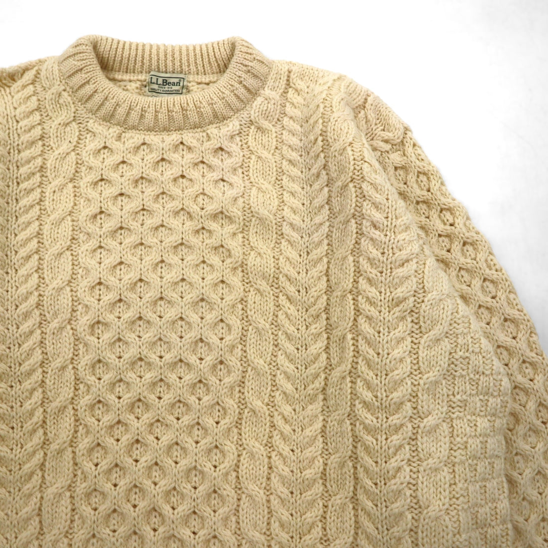 L.L.Bean 90年代 フィッシャーマン アラン ニット セーター XL 生成り ウール アイルランド製