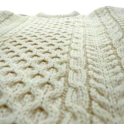 LLBean 90s Fisherman Aran Knit Sweater, Size XL, Off-White Wool, Made in Ireland