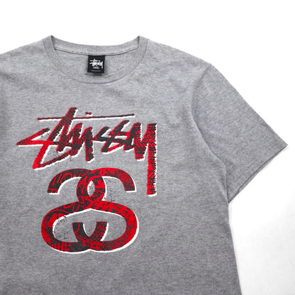 STUSSY シャネルロゴ プリント Tシャツ S グレー コットン メキシコ製