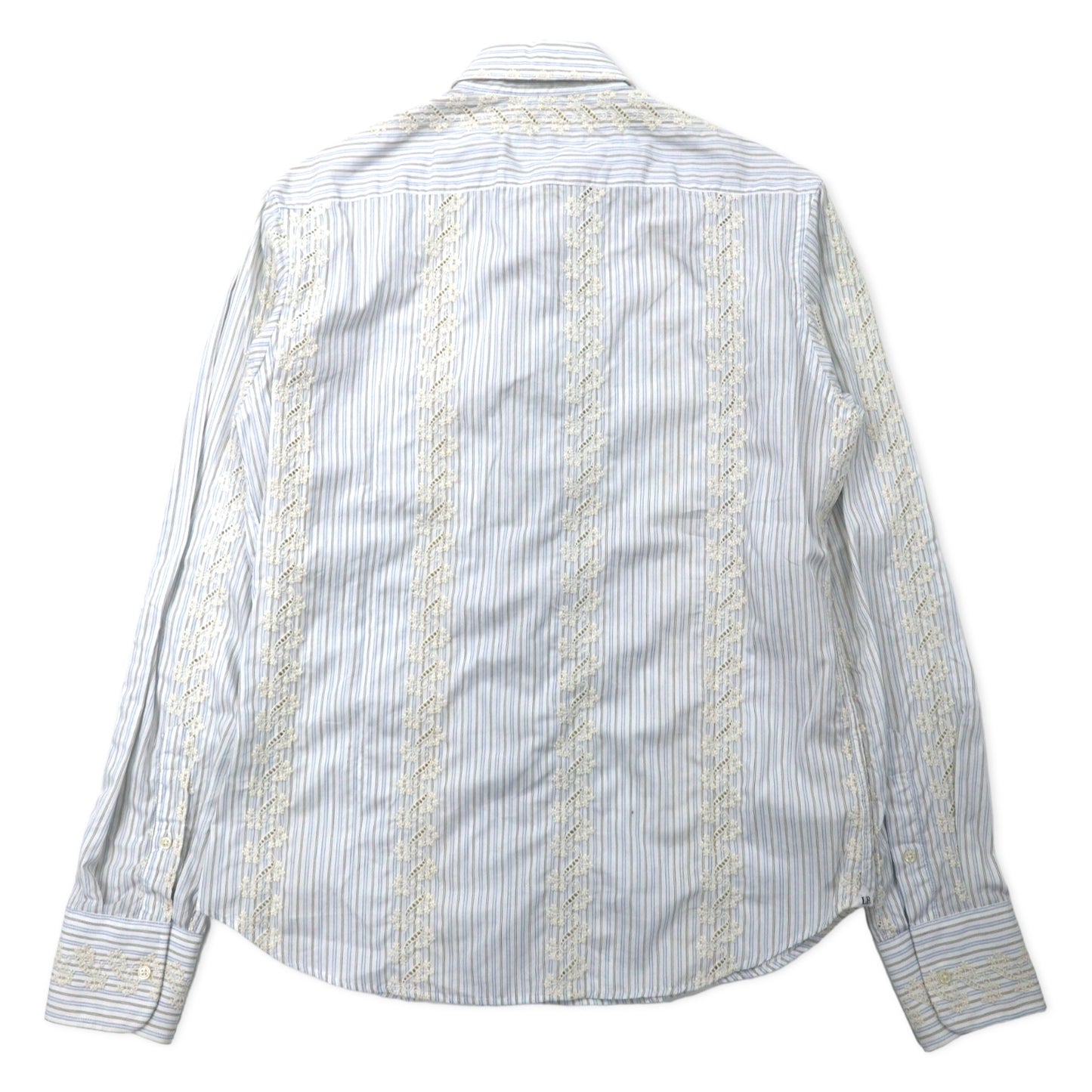 RONSON イタリア製 花柄刺繍 ドレスシャツ 41 ホワイト ストライプ コットン 未使用品