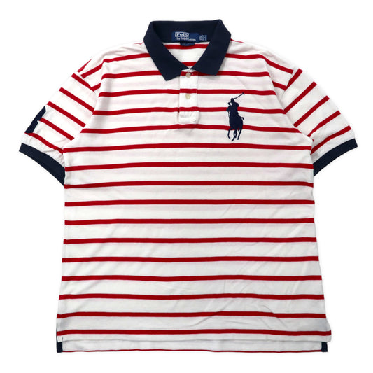 日本然リトテ-古着オンライン-Polo by Ralph Lauren ビッグポニー ポロシャツ XXL レッド ホワイト ボーダー コットン CUSTOM FIT ビッグサイズ-POLO BY RALPH LAUREN Big Pony Polo Shirt XXL Red White Striped Cotton Custom Fit Big Size