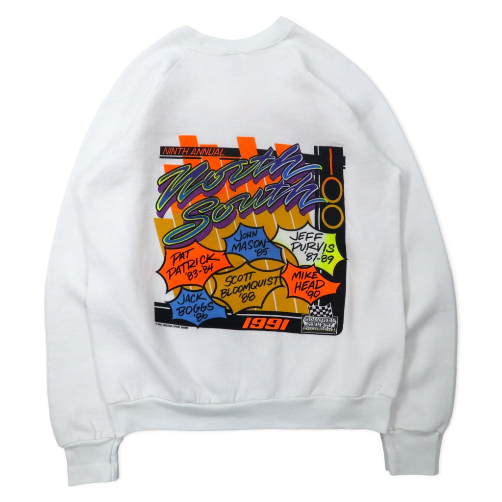 FRUIT OF THE LOOM USA made 90s racing car print sweatshirt L white cotton fleece lining ARIZONA SPORT SHIRTS