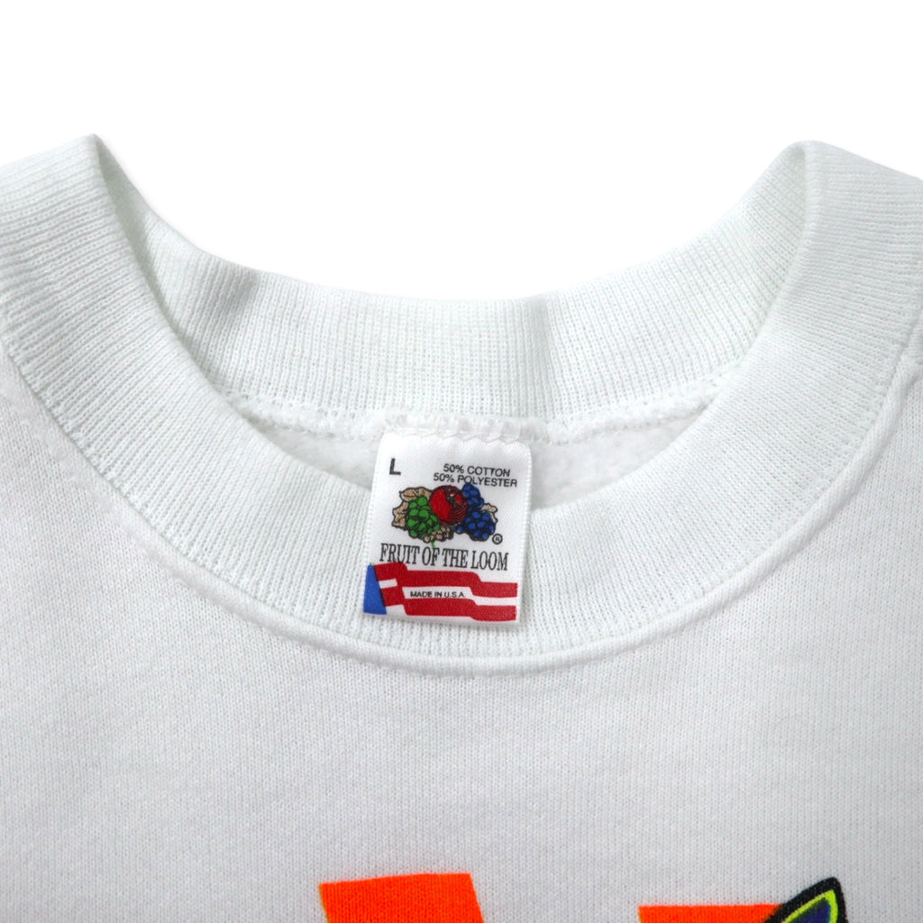 FRUIT OF THE LOOM USA made 90s racing car print sweatshirt L white cotton fleece lining ARIZONA SPORT SHIRTS