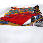 FRUIT OF THE LOOM USA made 90s racing car print sweatshirt L white cotton fleece lining ARIZONA SPORT SHIRTS