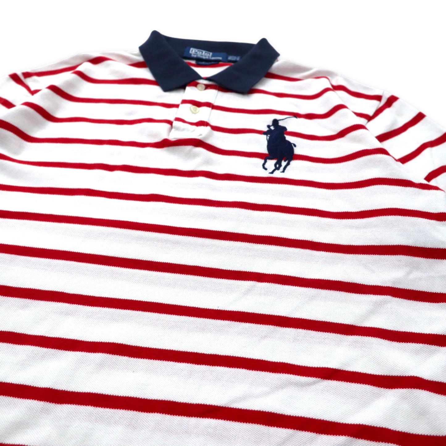 Polo by Ralph Lauren ビッグポニー ポロシャツ XXL レッド ホワイト ボーダー コットン CUSTOM FIT ビッグサイズ