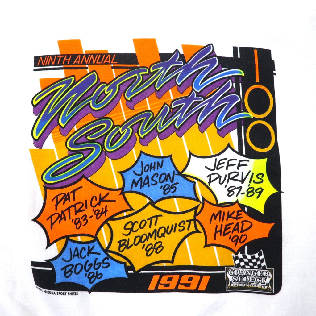 FRUIT OF THE LOOM USA made 90s racing car print sweatshirt L white cotton fleece lining ARIZONA SPORT SHIRTS