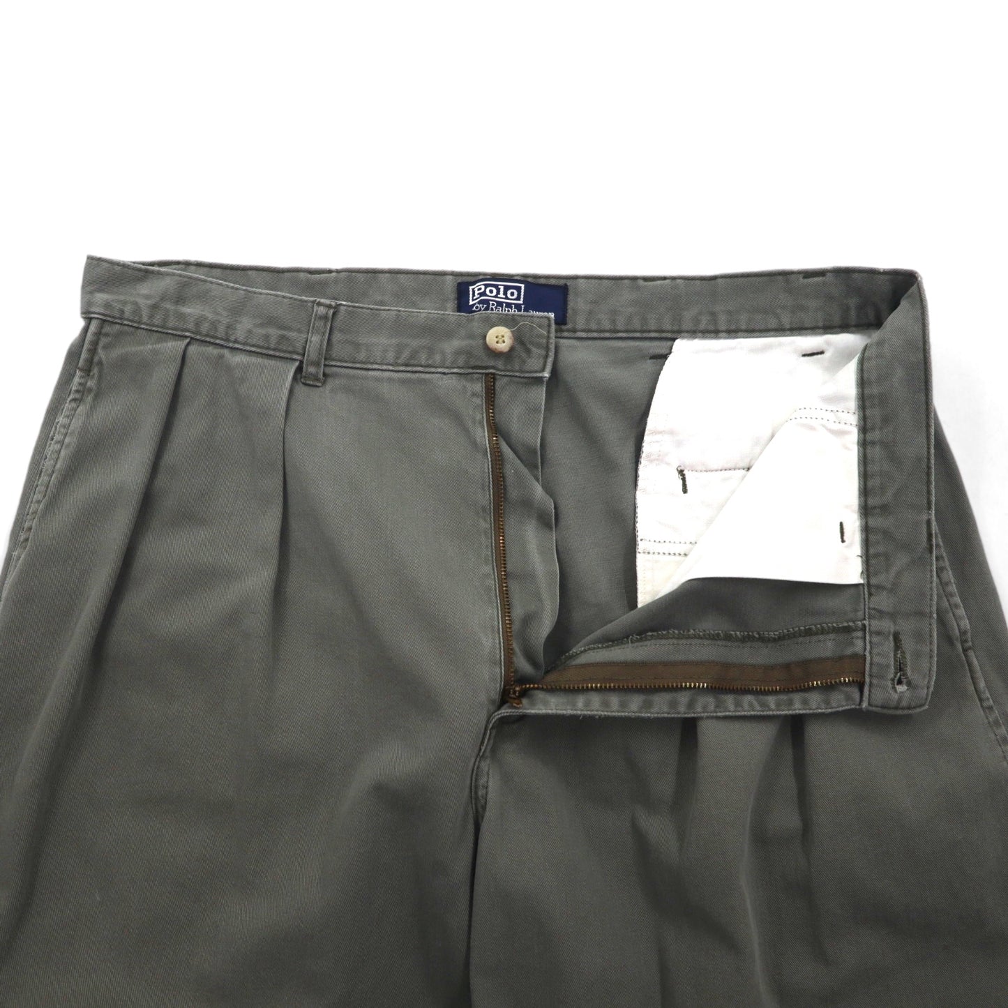 Polo by Ralph Lauren 90年代 ポロチノ 2タック ワイド ショートパンツ ハーフパンツ L カーキ コットン
