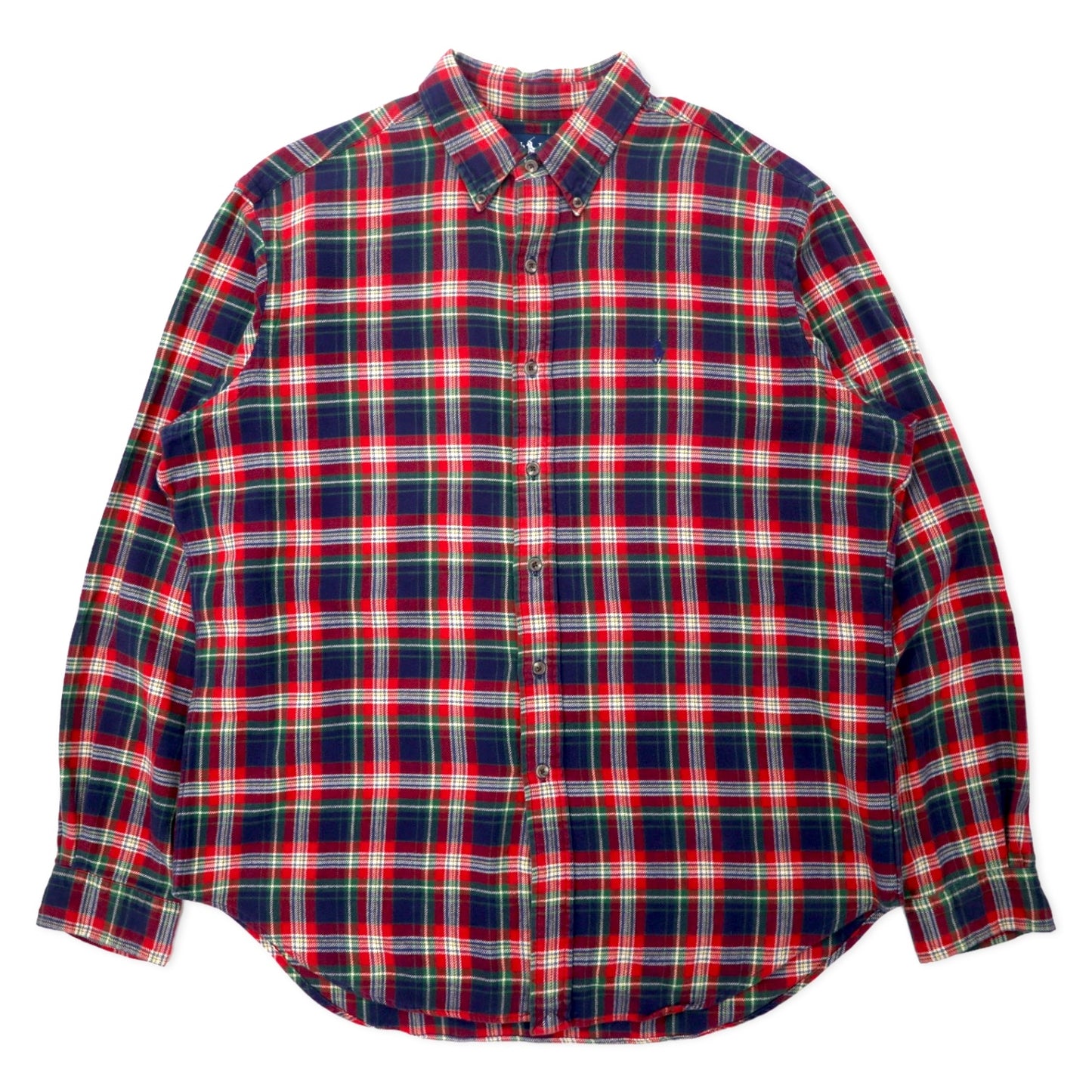 日本然リトテ-古着オンライン-Ralph Lauren ボタンダウン フランネルシャツ XL レッド チェック コットン CLASSIC FIT スモールポニー刺繍-Ralph Lauren Button Down Flannel Shirt XL Red Checked Cotton CLASSIC FIT Small Pony Embroidery