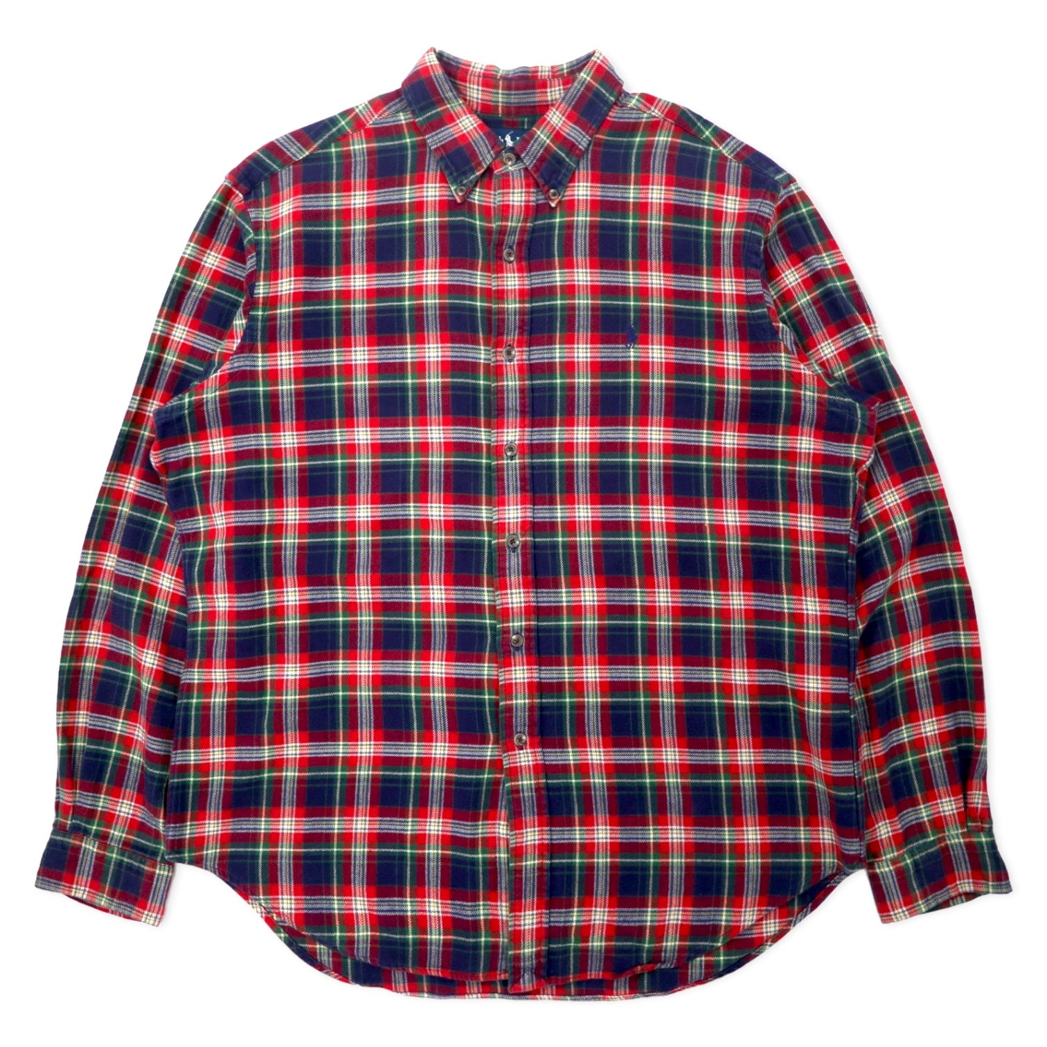 日本然リトテ-古着オンライン-Ralph Lauren ボタンダウン フランネルシャツ XL レッド チェック コットン CLASSIC FIT スモールポニー刺繍-Ralph Lauren Button Down Flannel Shirt XL Red Checked Cotton CLASSIC FIT Small Pony Embroidery