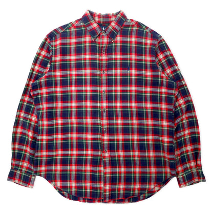 日本然リトテ-古着オンライン-Ralph Lauren ボタンダウン フランネルシャツ XL レッド チェック コットン CLASSIC FIT スモールポニー刺繍-Ralph Lauren Button Down Flannel Shirt XL Red Checked Cotton CLASSIC FIT Small Pony Embroidery
