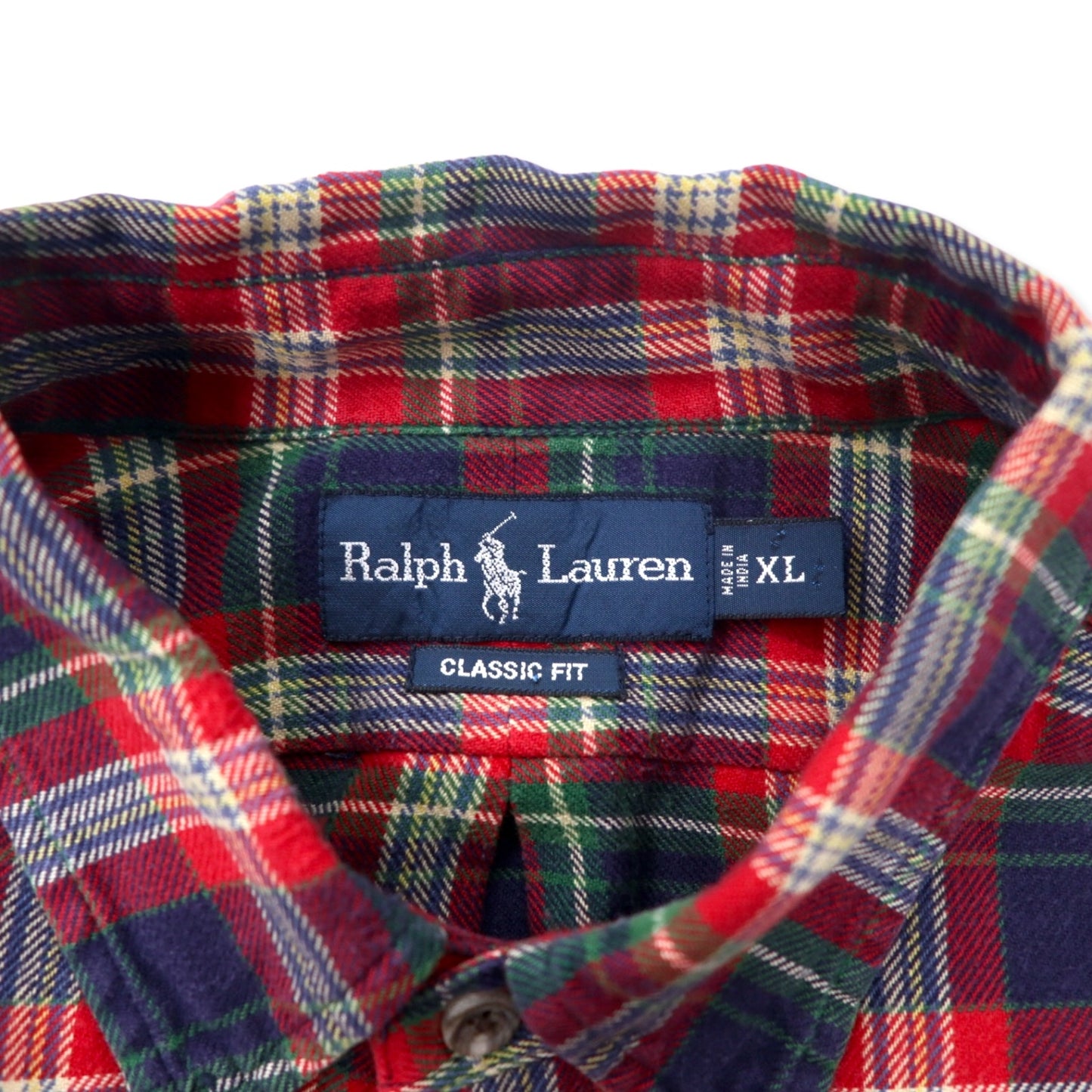 Ralph Lauren ボタンダウン フランネルシャツ XL レッド チェック コットン CLASSIC FIT スモールポニー刺繍