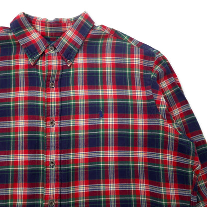 Ralph Lauren Button-Down Flannel Shirt, XL, Red, Check, Cotton, Classic Fit, Small Pony Embroidery