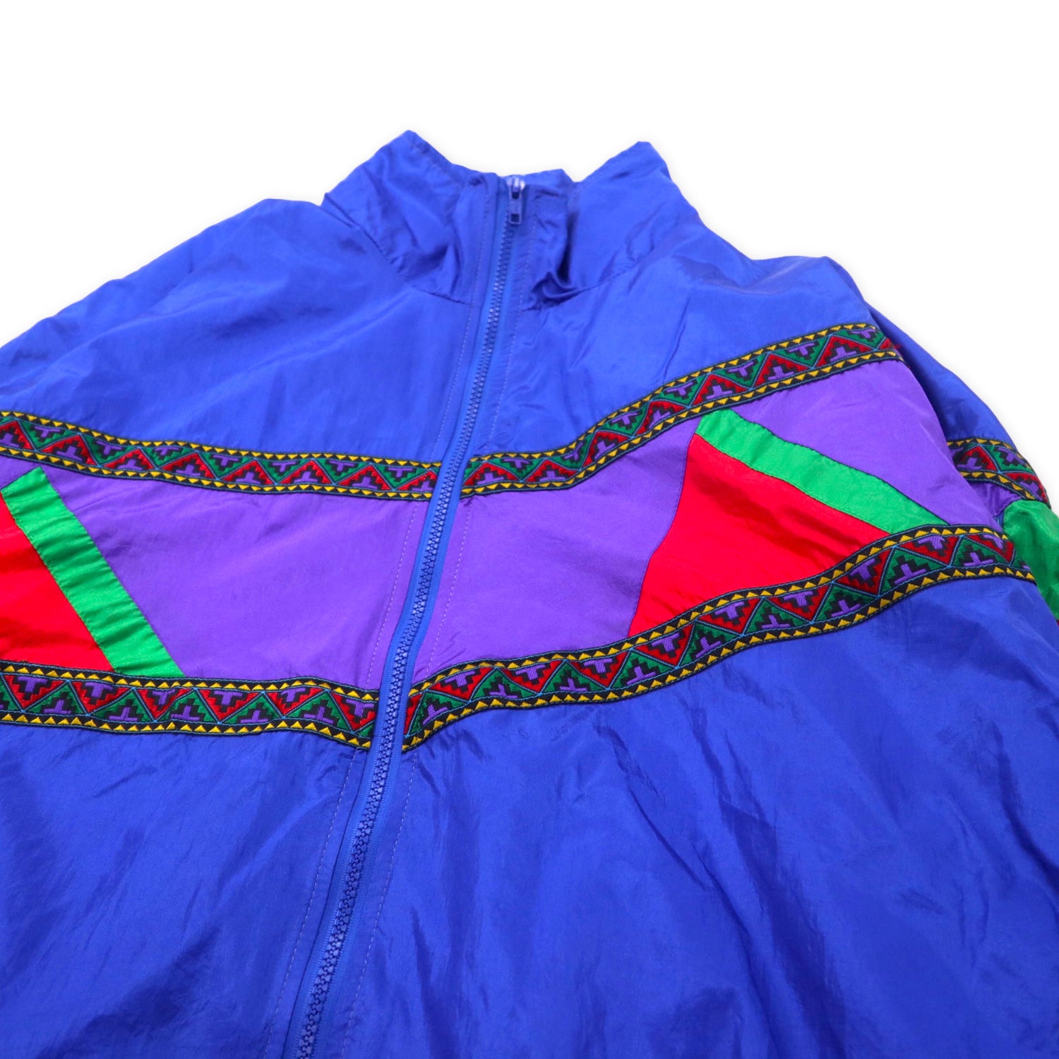 Cross Roads 90s COLLAR Block Windbreaker XL Blue Crazy Pattern Big