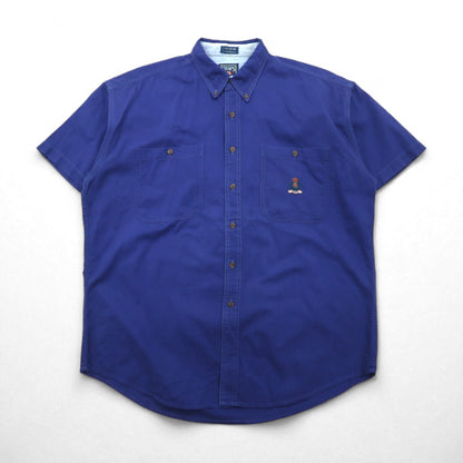 CHAPS RALPH LAUREN 90s Short Sleeve Button-Down Work Shirt, Size L, Blue Cotton, Double Pocket