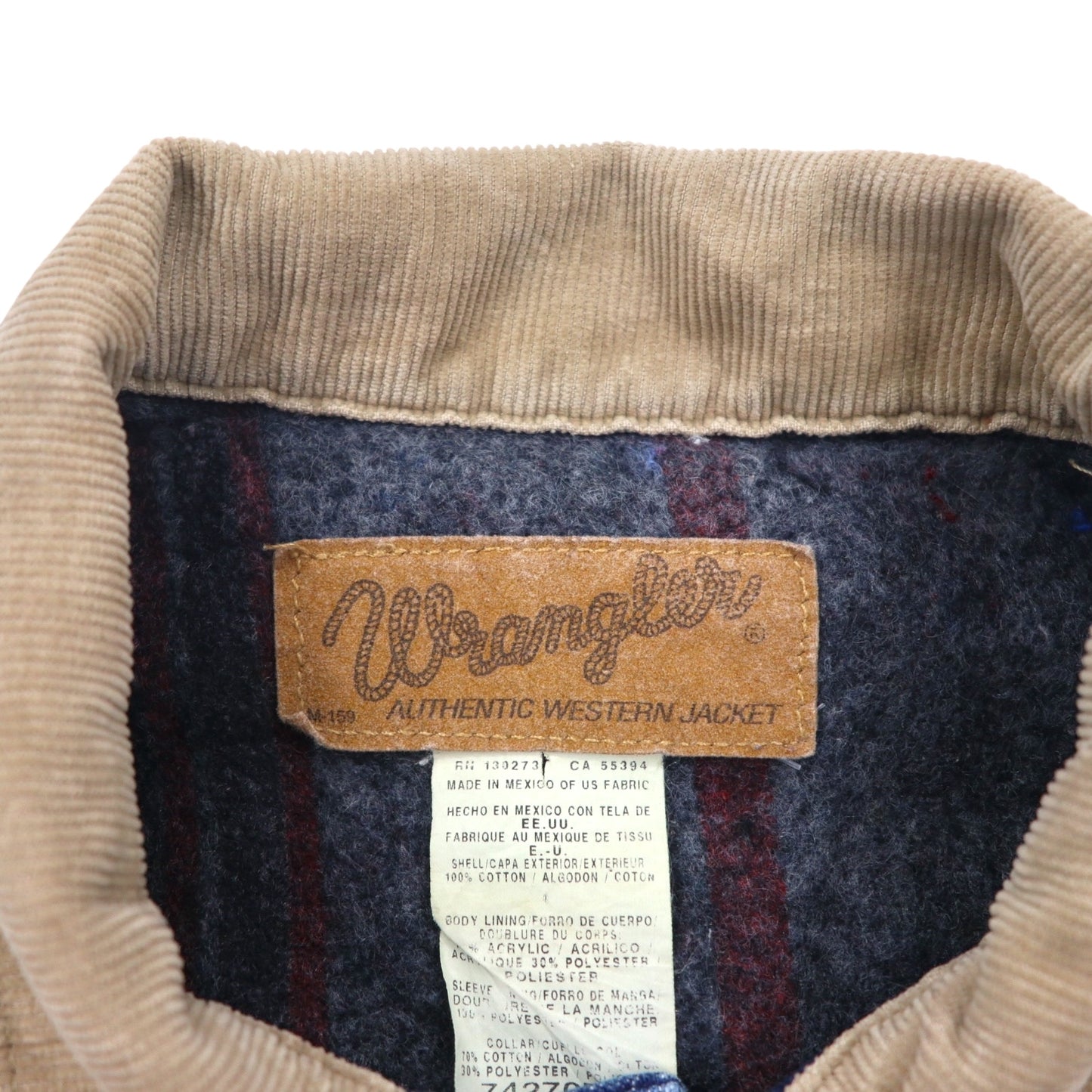 Wrangler 90s Authentic Western Denim Jacket, Size L, Indigo, Corduroy Collar, Blanket Liner, 74270PW