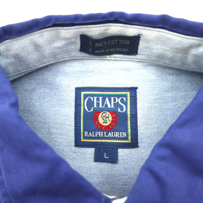 CHAPS RALPH LAUREN 90s Short Sleeve Button-Down Work Shirt, Size L, Blue Cotton, Double Pocket