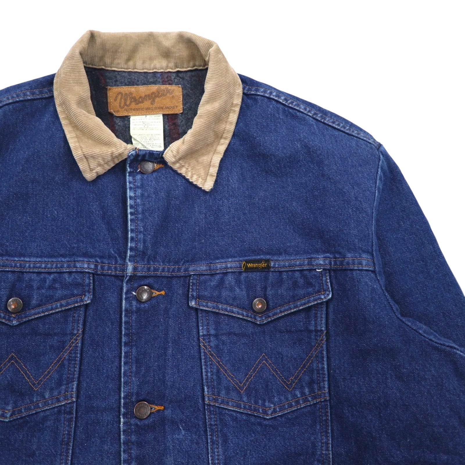 Wrangler 90s Authentic Western Denim Jacket, Size L, Indigo, Corduroy Collar, Blanket Liner, 74270PW