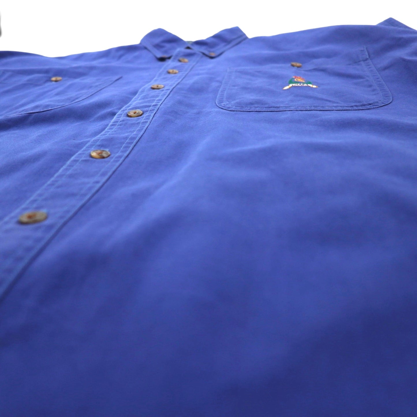 CHAPS RALPH LAUREN 90s Short Sleeve Button-Down Work Shirt, Size L, Blue Cotton, Double Pocket