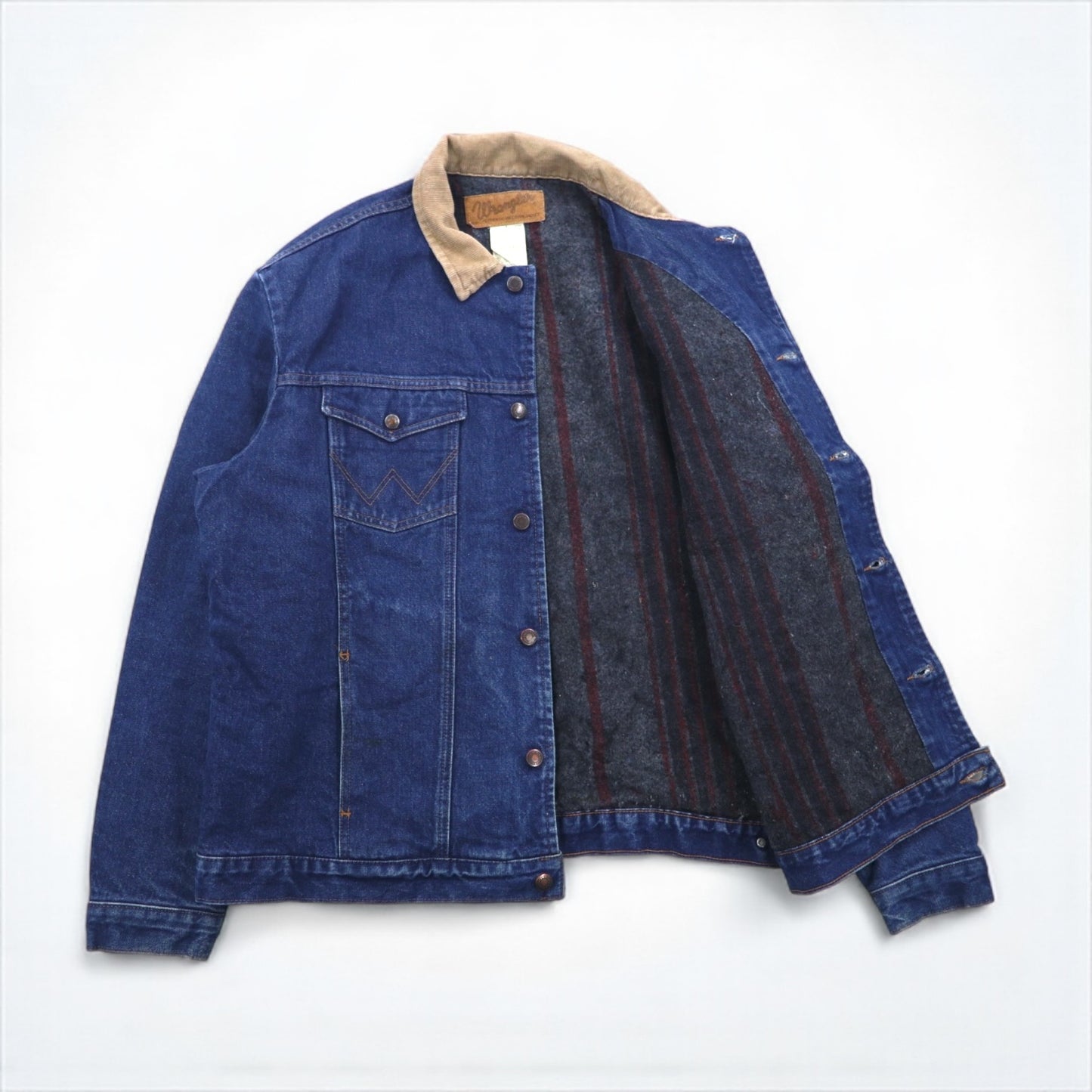 Wrangler 90s Authentic Western Denim Jacket, Size L, Indigo, Corduroy Collar, Blanket Liner, 74270PW