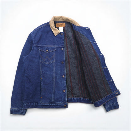 Wrangler 90s Authentic Western Denim Jacket, Size L, Indigo, Corduroy Collar, Blanket Liner, 74270PW
