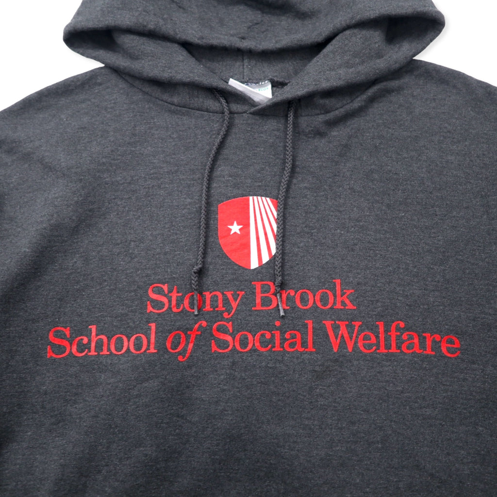 Champion ECO College Pullover Parka L Gray Cotton Brushed Lining Stony Brook School of Social Welfare Big Size