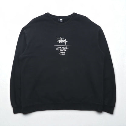 STUSSY ワールドツアー クルーネック スウェット トレーナー L ブラック 5大都市