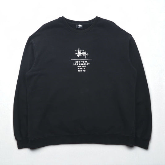STUSSY ワールドツアー クルーネック スウェット トレーナー L ブラック 5大都市