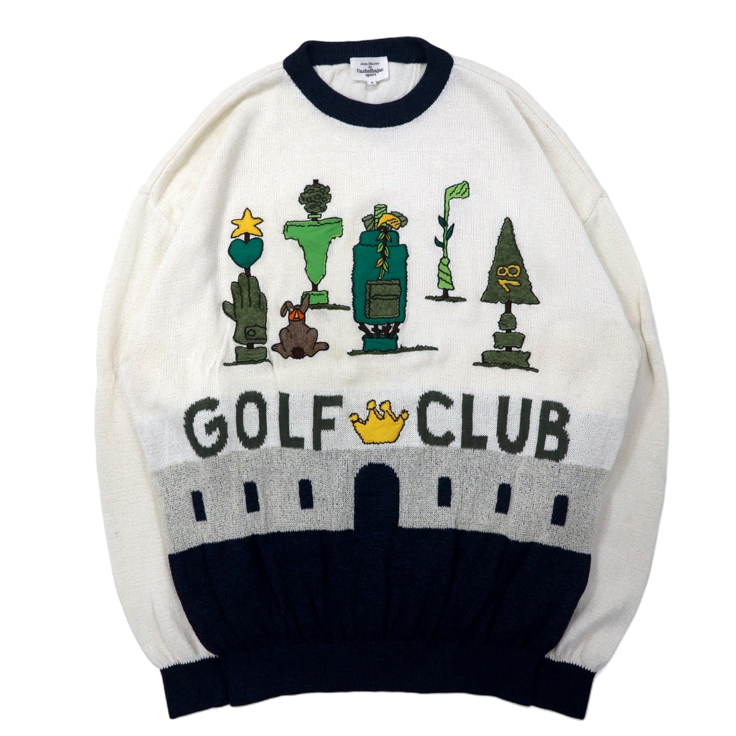 Castelbajac sport 90年代 GOLF CLUB コットンニット セーター 4 ホワイト レーヨン混 日本製