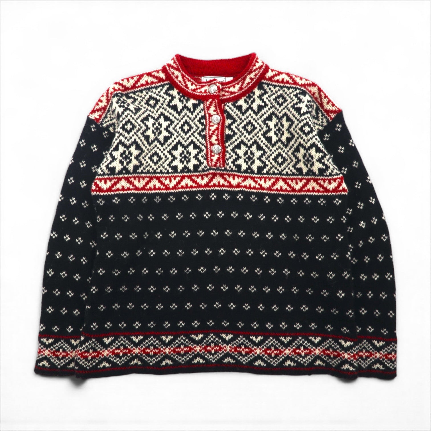 L.L.Bean 90年代 USA製 チロリアン ニット セーター M ウール BA45 ハーフボタン メタルボタン ノルディック柄 バーズアイ