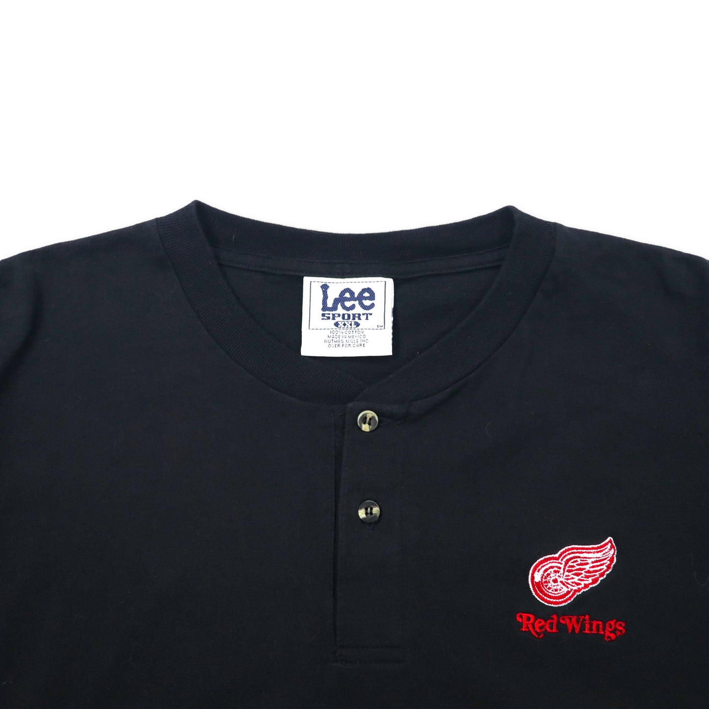 Lee SPORT 90年代 ヘンリーネックTシャツ XXL ブラック コットン NHL Detroit Red Wings  ビッグサイズ メキシコ製