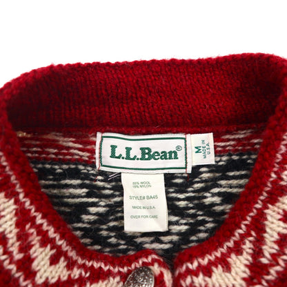 LLBean 90s Made in USA Tyrolean Knit Sweater, Size M, Wool, BA45, Half Button, Metal Buttons, Nordic Pattern, Birdseye Pattern