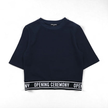 OPENING CEREMONY Ribbed Logo Cropped T-Shirt, Size Small, Navy, Cotton, Made in Japan
