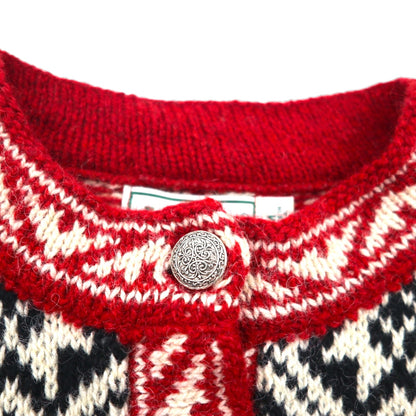 LLBean 90s Made in USA Tyrolean Knit Sweater, Size M, Wool, BA45, Half Button, Metal Buttons, Nordic Pattern, Birdseye Pattern