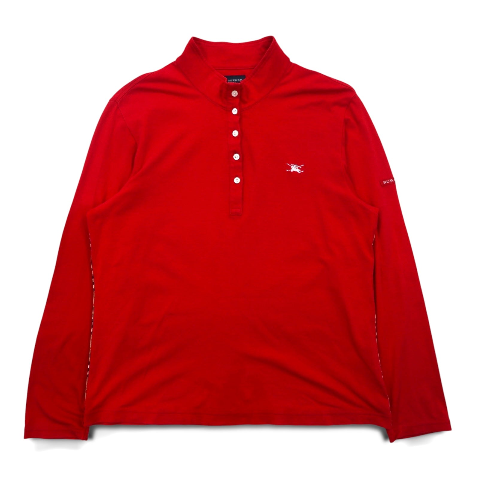 BURBERRY GOLF ハーフボタン ハイネック ロングスリーブTシャツ ロンT LL レッド コットン ストレッチ 日本製