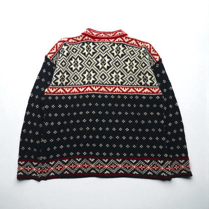 LLBean 90s Made in USA Tyrolean Knit Sweater, Size M, Wool, BA45, Half Button, Metal Buttons, Nordic Pattern, Birdseye Pattern