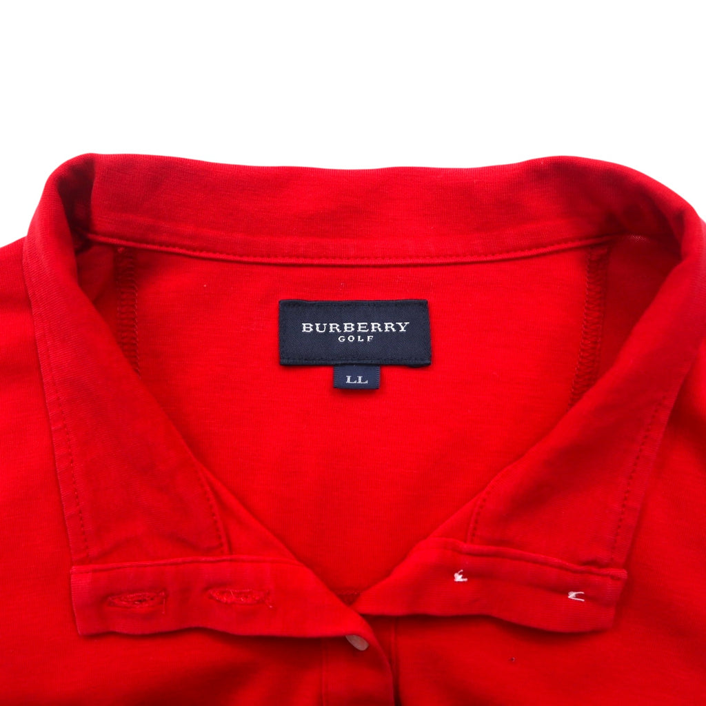 BURBERRY GOLF ハーフボタン ハイネック ロングスリーブTシャツ ロンT LL レッド コットン ストレッチ 日本製