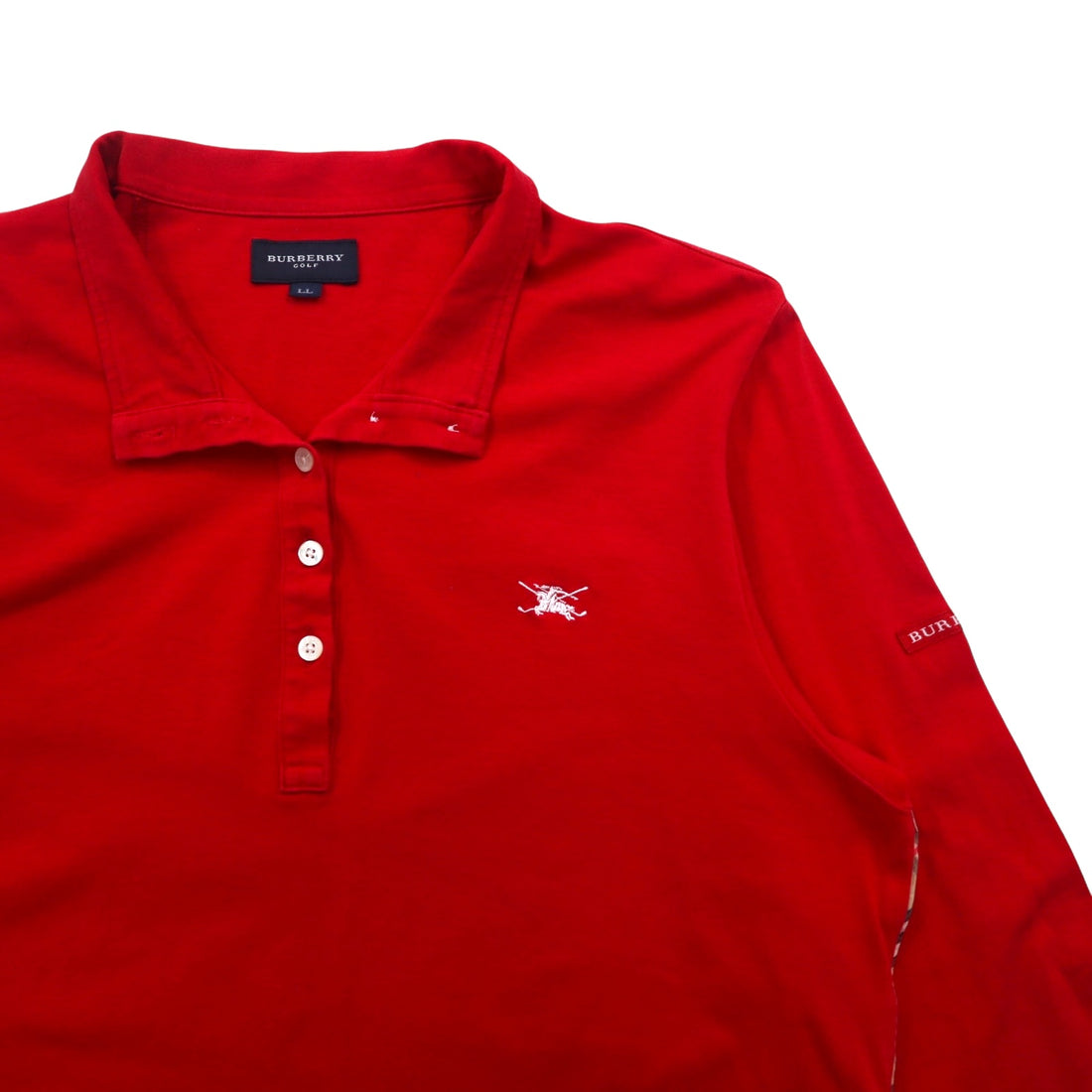 BURBERRY GOLF Half-button High-neck Long-sleeve T-shirt, LL, Red, Cotton, Stretch, Made in Japan
