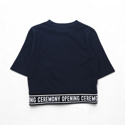 OPENING CEREMONY Ribbed Logo Cropped T-Shirt, Size Small, Navy, Cotton, Made in Japan