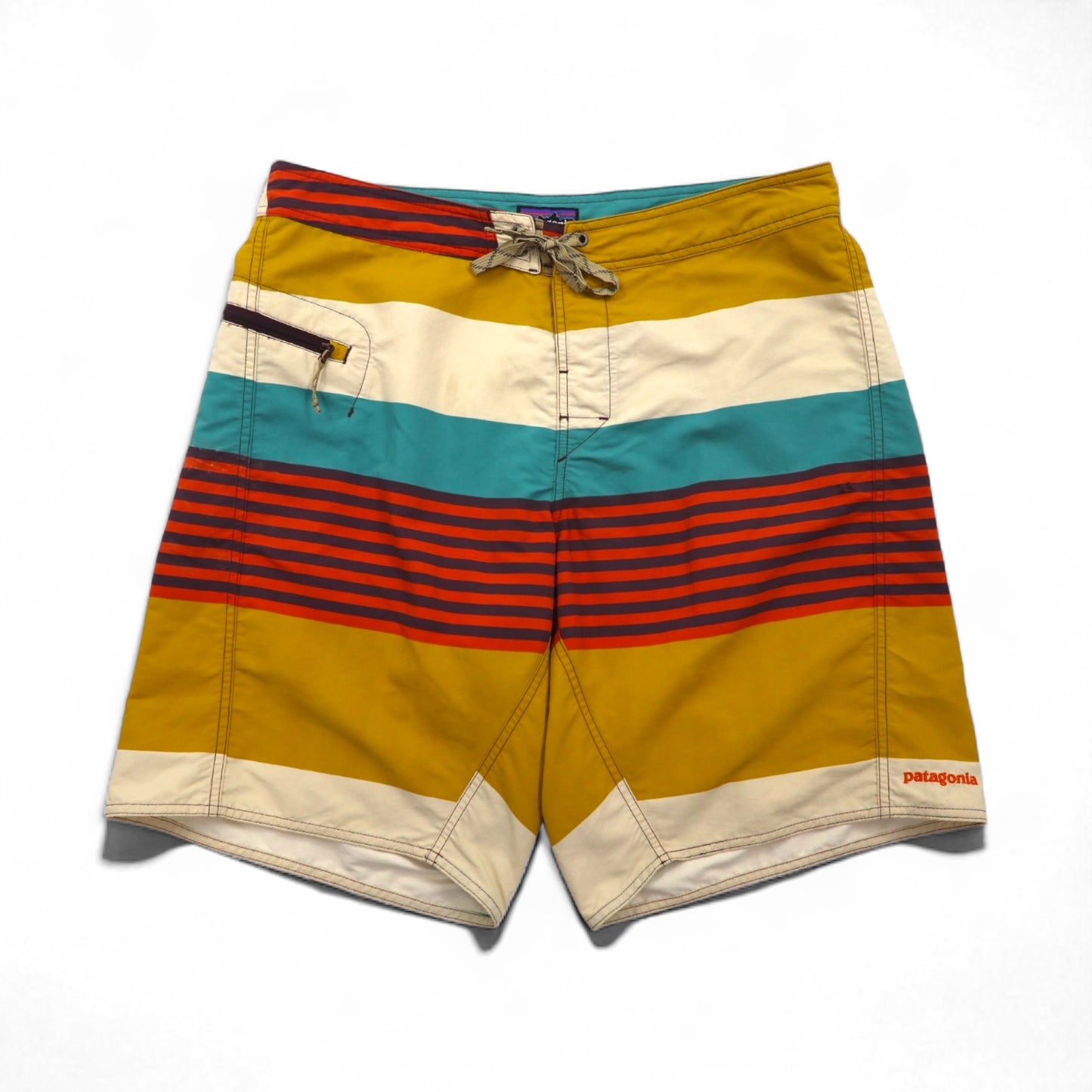 Patagonia Wavefarer Board Shorts, Size L, Multicolor Striped Nylon, 86557